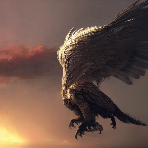 Image similar to A Gryphon with a human upper body, intricate, elegant, volumetric lighting, scenery, digital painting, highly detailed, artstation, sharp focus, illustration, concept art, ruan jia, steve mccurry