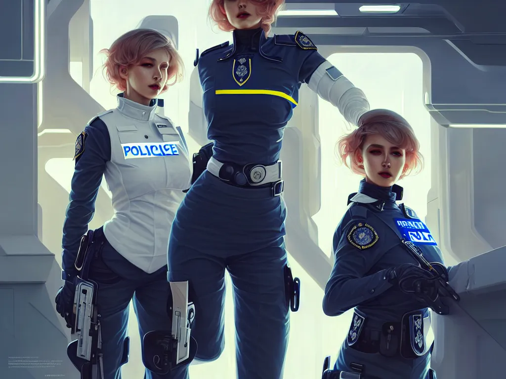 Image similar to portrait futuristic sweden police uniform female, at future neon light rooftop, ssci - fi and fantasy, intricate and very very beautiful and elegant, highly detailed, digital painting, artstation, concept art, smooth and sharp focus, illustration, art by tan zi and ayanamikodon and alphonse mucha and wlop