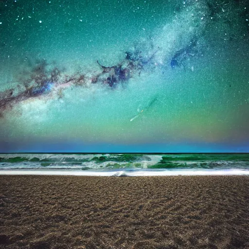 Prompt: planet on milky way as beach