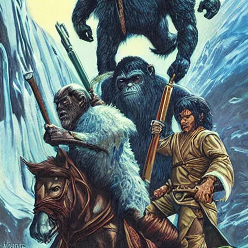 Image similar to Moses and the planet of the apes in middle Earth by Joe Jusko