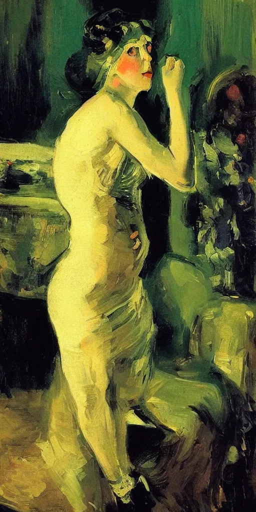 Prompt: “ a woman with golden hair, beautiful, art by george bellows ”