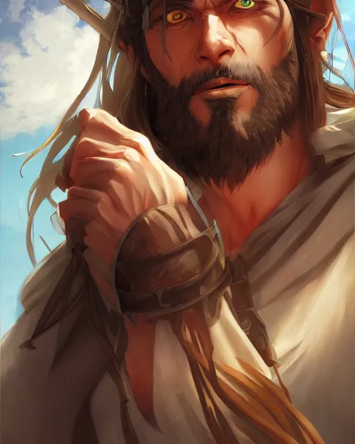 Image similar to an anime portrait of jesus christ as an orc, by stanley artgerm lau, wlop, rossdraws, james jean, andrei riabovitchev, marc simonetti, and sakimichan, trending on artstation