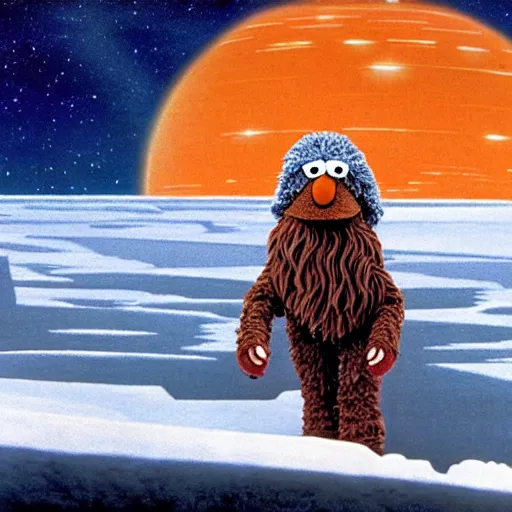 Image similar to Mr. Snuffleupagus walking along the planet Hoth