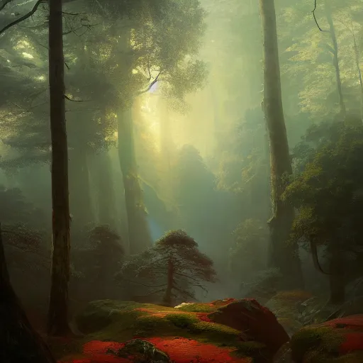 Prompt: a beautiful painting of a forest by ivan aivazovsky and sin jong hun and greg rutkowski. in style of concept art. oil painting texture. sharp lines, hyper detailed. octane render. trending on artstation