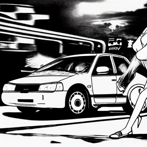 Initial D Style Manga Anime Black and White Japanese · Creative