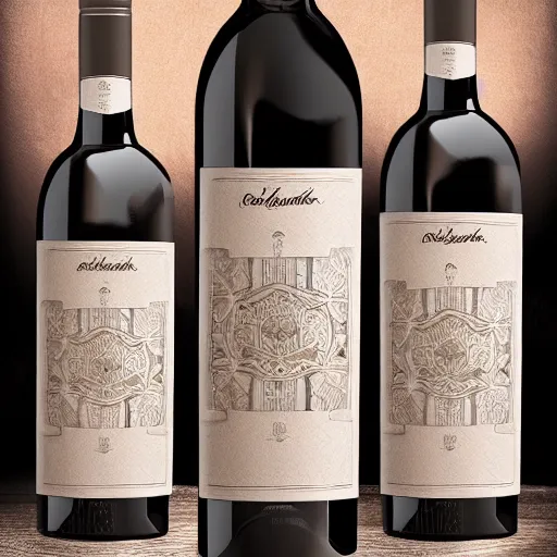 Prompt: wine label, packaging design, bottle qnd label, embossed glass, premium, behance, pintrest