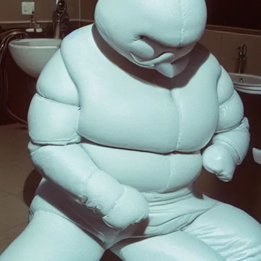 Image similar to the michelin man on the toilet sweating