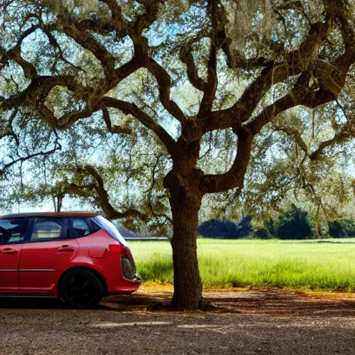 Image similar to a car in an oak tree