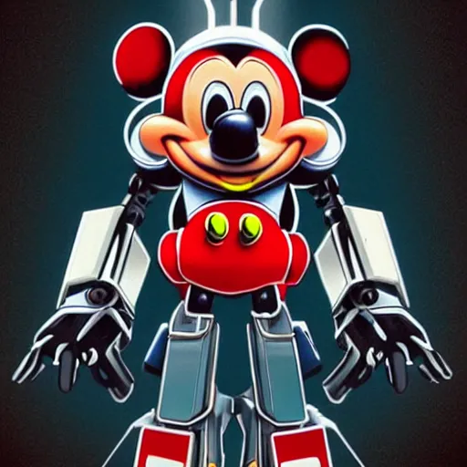 Image similar to mecha mickey will kill you if given half the chance, grainy real life depiction, sharp focus, highly detailed, ultra realistic