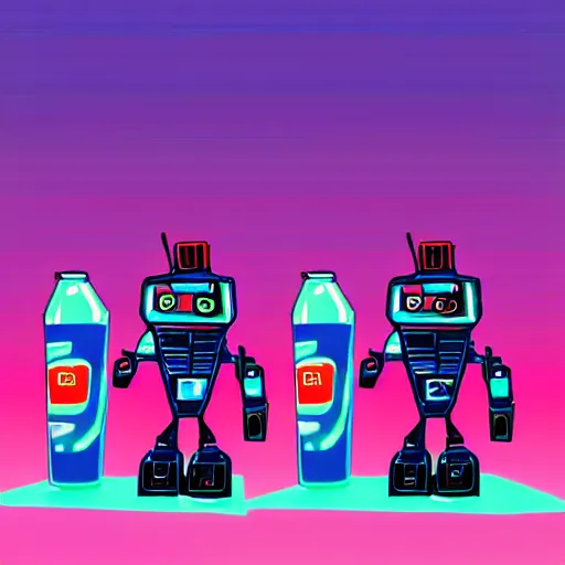 Image similar to soda cup fighting robot in synthwave style