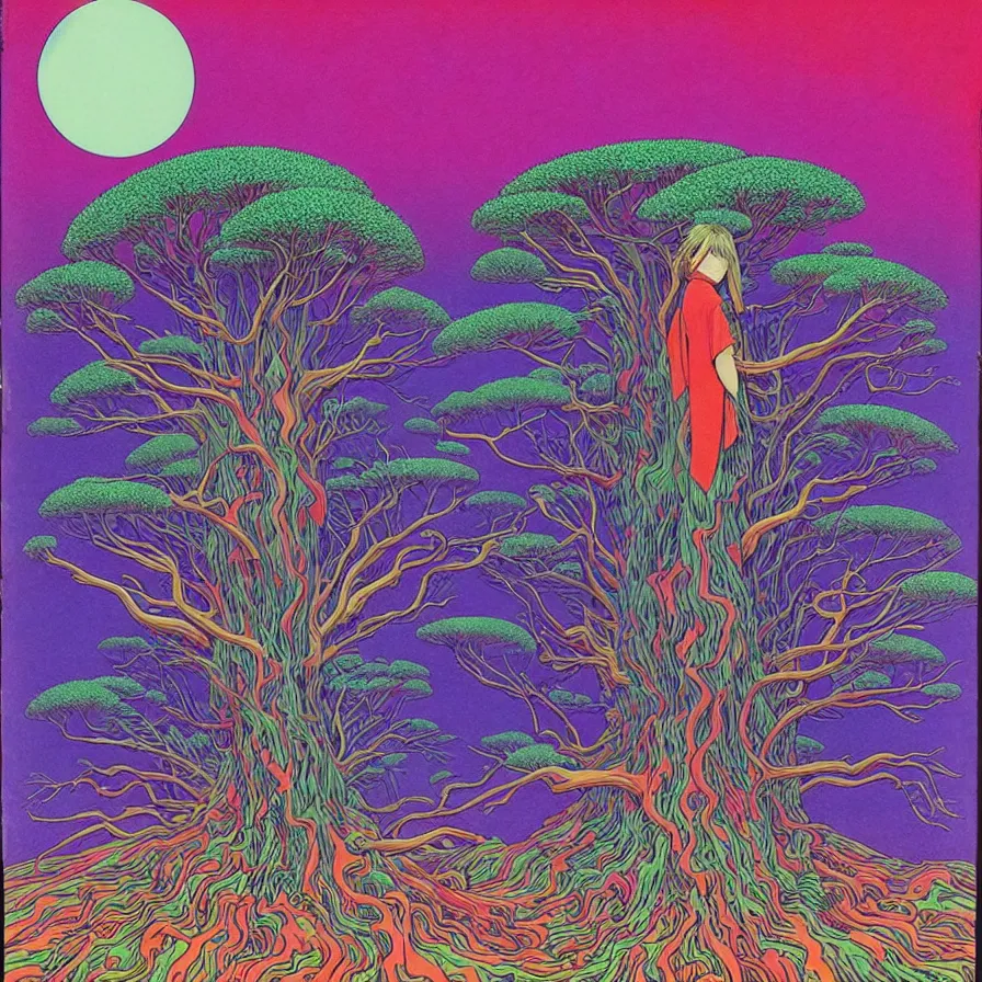 Image similar to ( ( ( ( ( forest on a mysterious planet ) ) ) ) ) by mœbius!!!!!!!!!!!!!!!!!!!!!!!!!!!, overdetailed art, colorful, record jacket