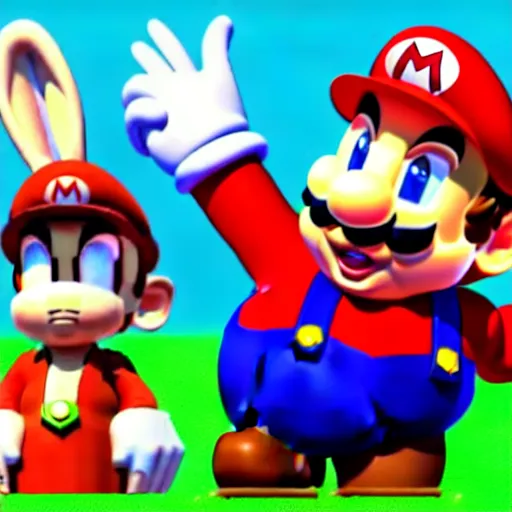 Image similar to real life big chungus dressed like mario, super mario with bunny ears, big chungus, fat bugs bunny, high resolution photo