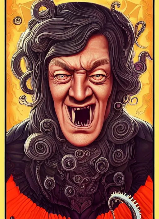 Image similar to lovecraftian portrait of grumpy stephen fry, pixar style, by tristan eaton stanley artgerm and tom bagshaw