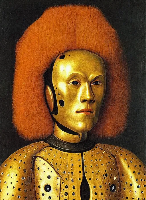 Image similar to a portrait of a warrior robot by Jan van Eyck