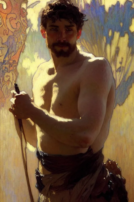 Image similar to attractive man, painting by gaston bussiere, craig mullins, greg rutkowski, alphonse mucha