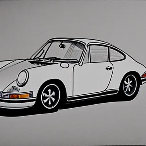 Prompt: black and white pencil sketch of a porsche 9 1 1 9 6 4 carrera 2