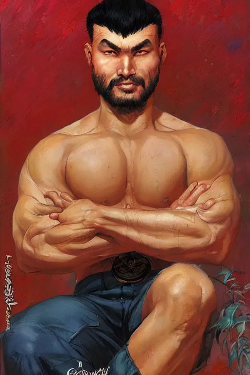 Prompt: beautiful gorgeous bald kazakh guy with a short beard, painted by tom lovell, alex malveda, greg staples