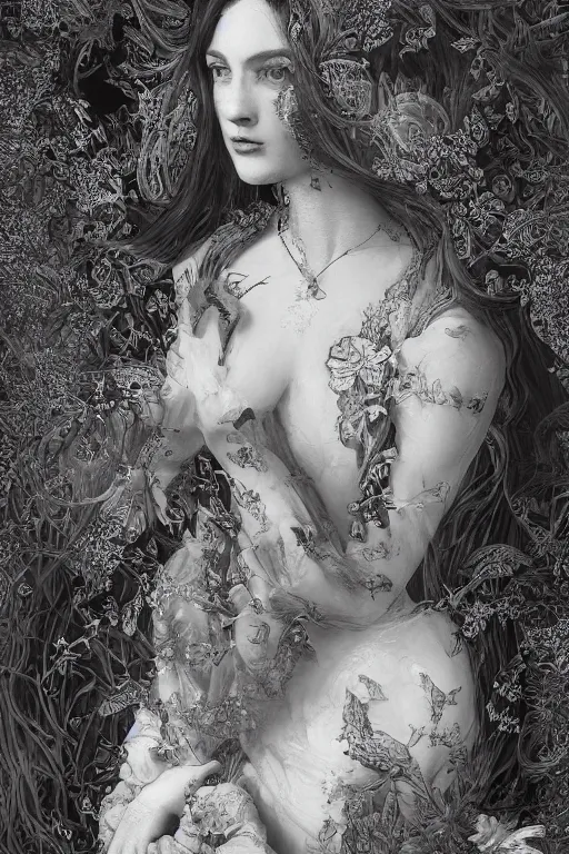 Prompt: An extremely beautiful pre-raphaelite intricate ultradetailed ornate portrait of a very beautiful elegant witch, regal, digital art painting, smooth, sharp focus, magazine art cover illustration, award winning picture, extremely detailed masterpiece, sense of awe, featured on Artstation, Artgerm, ethereal bubbles, Aetherpunk, atmospheric lightning, backlit, concept art, Exquisite matte painting, floral details, 8K detail post-processing