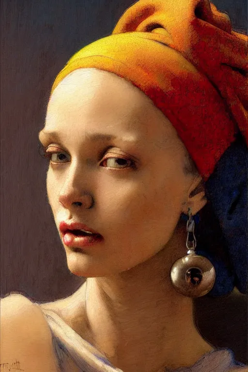 Prompt: full character portrait fallout character art not the girl with the pearl earring character design, painting by gaston bussiere, katsuya terada, nc wyeth, greg rutkowski, craig mullins, vermeer, frank frazetta, mucha, tom of finland, trending on artstation, jeffery catherine jones