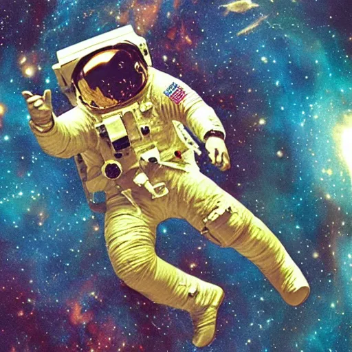 Prompt: astronaut falling on a nebula vintage 8 0 s