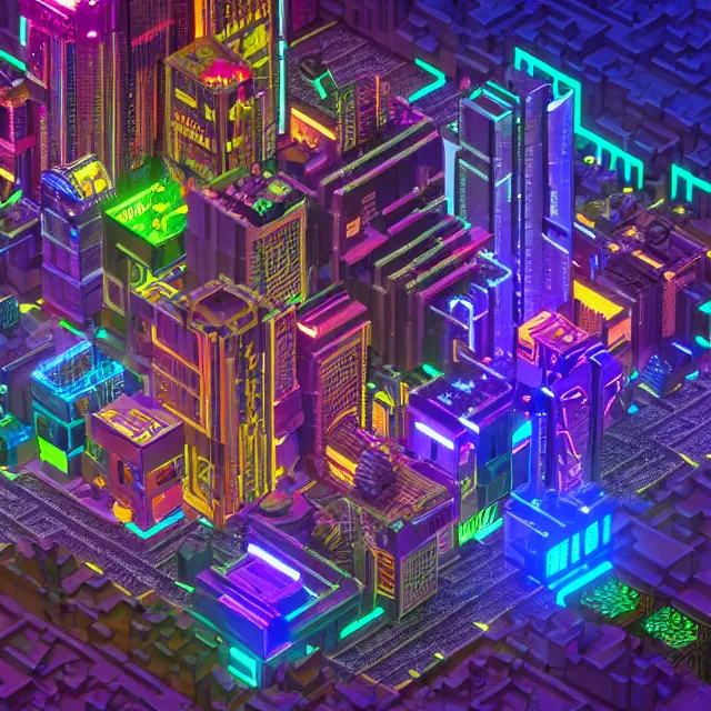 Image similar to voxel art of a cyberpunk blockchain city, chains connecting blocks, blockchain, symmetry, intricate, volumetric lighting, beautiful, rich deep colors masterpiece, sharp focus, ultra detailed, in the style of dan mumford and marc simonetti