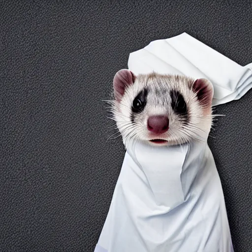 Image similar to a ferret wearing a hospital gown