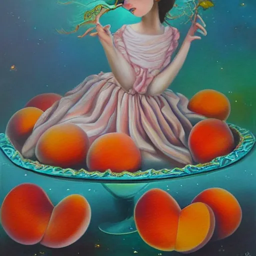 Image similar to pretty peach princess dream, oil and acrylic on canvas, surrealism, high detail