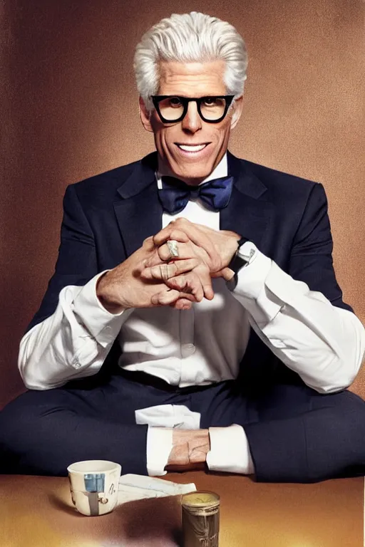 Image similar to a painting of ted danson in the good place, art by robin eley