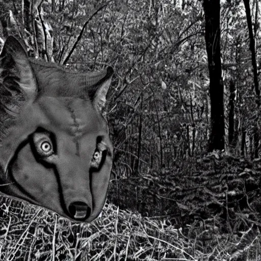Prompt: Skinwalker unknown terrifying creature staring into trailcam footage, realistic, film grain, dark