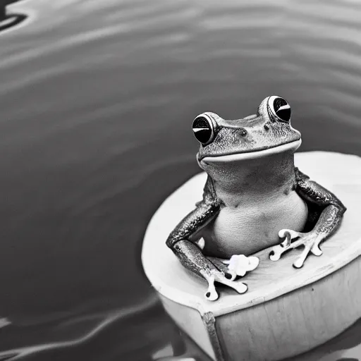 Image similar to a frog in a suit is in a pool, he is cheering and very happy, black-and-white, 50mm