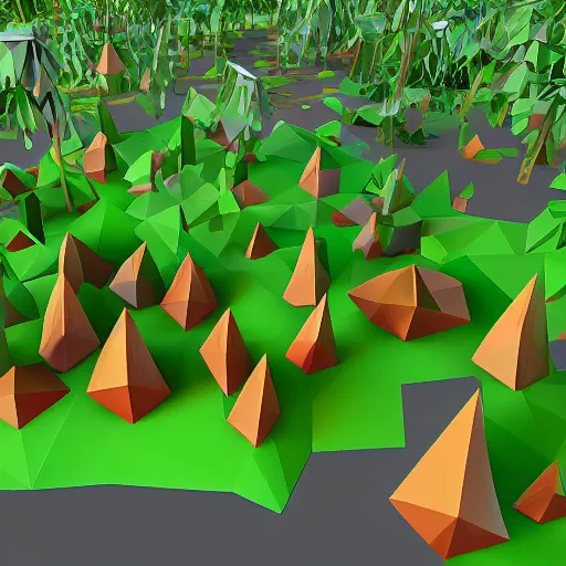 Prompt: Low-poly crystal forest