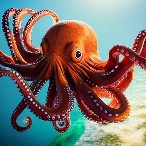 Image similar to A octopus in the ocean centered-photograph film still, dynamic action pose, National Geographic, insane detail, intricate, highly detailed, Zeiss Lens, DSLR photography, smooth, sharp focus, Unreal Engine 5, Octane Render, Redshift, 4k