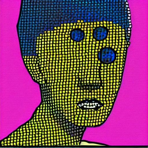 Image similar to weird portrait with holes, bright, pop art, surreal, weird