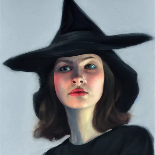 Image similar to a realistic witch portrait, by edward hopper, new artstation artist,