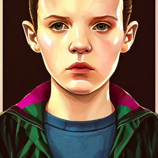 Prompt: beautiful portrait of Eleven from Stranger things by ((martine johanna)) , artstation winner,figurativism , portrait,