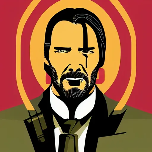 Image similar to individual john wick portrait retro futurist illustration art by butcher billy, sticker, colorful, illustration, highly detailed, simple, smooth and clean vector curves, no jagged lines, vector art, smooth andy warhol style