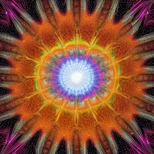 Image similar to Intricate digital art of a 3D crystal fractal explosion