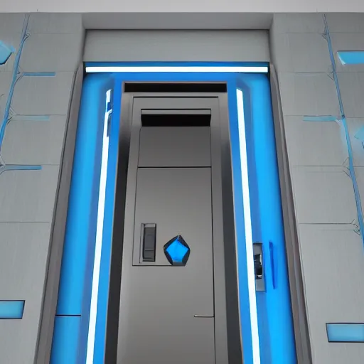 Image similar to a blue hexagonal door from the movie tron : legacy