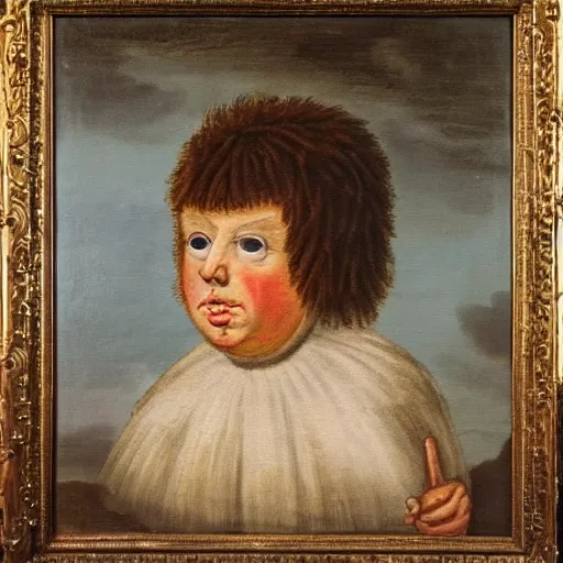 Image similar to donald trump as a 1 7 th century pageboy in england, restored painting, 1 8 th century, restored art, oil on canvas