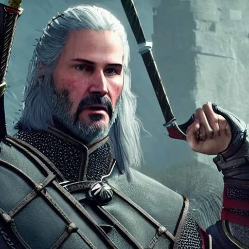 Image similar to of keanu reeves in the witcher 3 as the bard, unreal engine 5 4 k, hyperdetailed, photo realistic