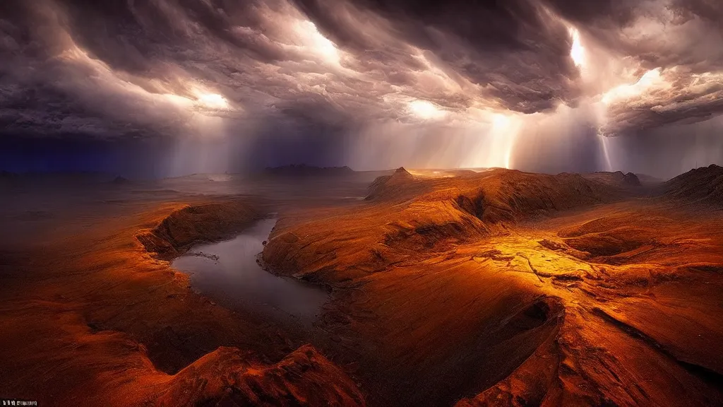 Image similar to amazing landscape photo of the end of the world by marc adamus, beautiful dramatic lighting