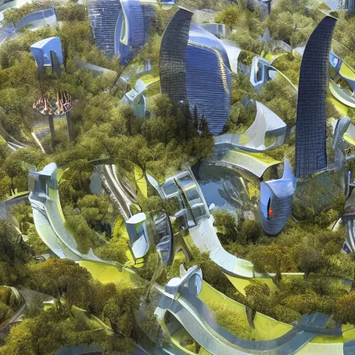 Image similar to scenic view of a futuristic modern utopian eco friendly city