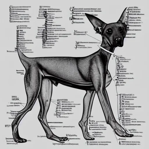 Image similar to “ anatomical diagram of canine ” morphed with crocodile doberman pinscher dog “ gray ’ s anatomy ” 1 0 2 4 x 1 0 2 4