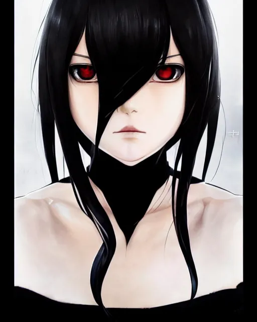 Image similar to portrait Anime goth girl, cute-fine-face, black-hair pretty face, realistic shaded Perfect face, fine details. Anime. realistic shaded lighting by Ilya Kuvshinov katsuhiro otomo ghost-in-the-shell, magali villeneuve, artgerm, rutkowski, WLOP Jeremy Lipkin and Giuseppe Dangelico Pino and Michael Garmash and Rob Rey