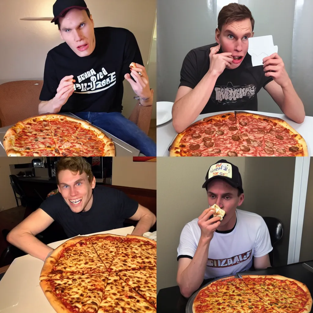 Prompt: Jerma985 eating pizza