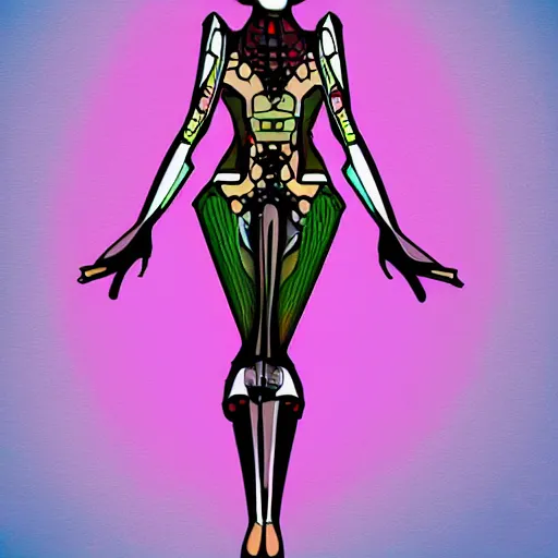 Image similar to a feminine cyborg designed to look like a moth in a cabaret style dress, digital art,