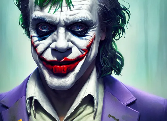 Image similar to highly detailed portrait of mark hamill as the joker, in batman comics, stephen bliss, unreal engine, fantasy art by greg rutkowski, loish, rhads, ferdinand knab, makoto shinkai and lois van baarle, ilya kuvshinov, rossdraws, tom bagshaw, global illumination, radiant light, detailed and intricate environment