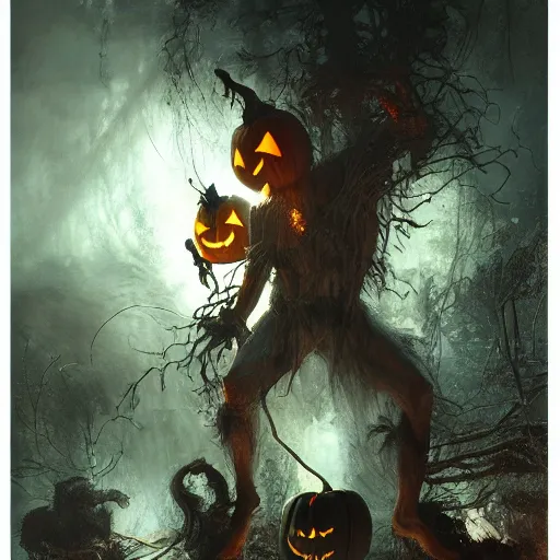 Prompt: halloween celebration, volumetric lighting, 8 k octane beautifully detailed render, post - processing, extremely hyper - detailed, intricate, epic composition, cinematic lighting, masterpiece, trending on artstation, detailed detailed detailed, masterpiece, stunning art by anders zorn, wonderful masterpiece by greg rutkowski, beautiful cinematic light,