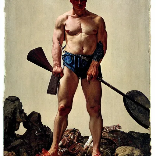 Image similar to portrait of a savage muscular barbarian male by norman rockwell