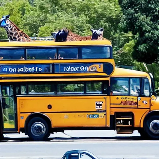 Prompt: giraffe driving a bus